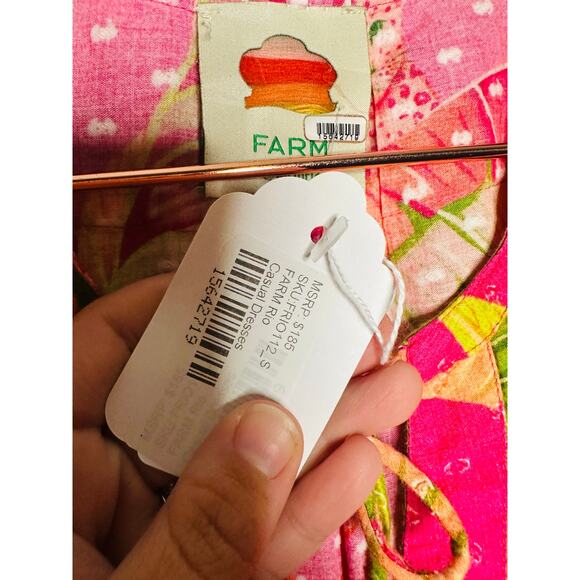 FARM RIO Pink Orange Floral Cotton A-Line Tie Waist Ombre Forest Mini Dress S - Picture 14 of 16